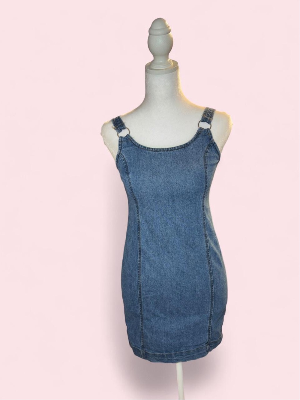Denim Pinafore Mini Dress in Blue